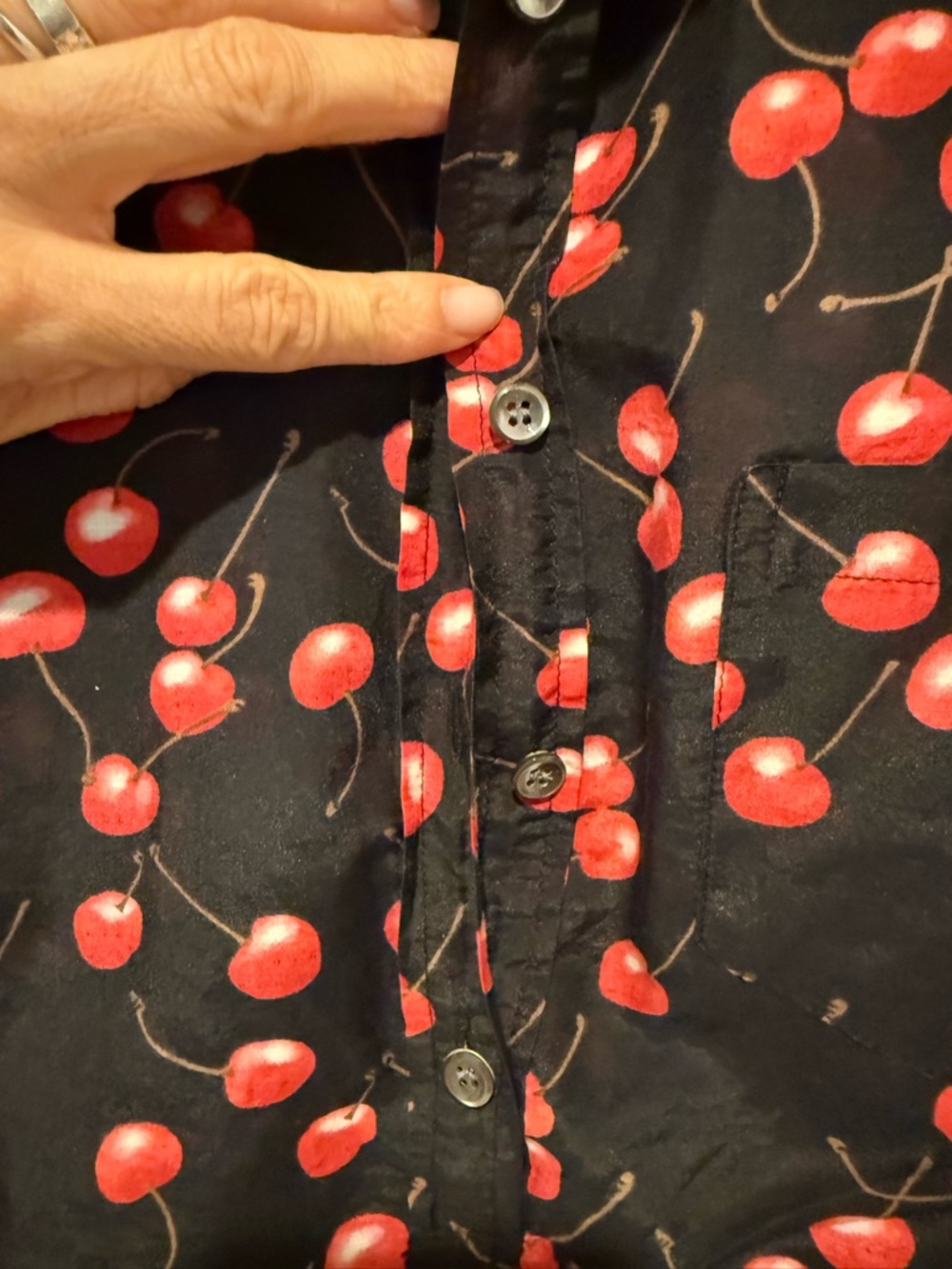 J. Crew Black Blouse with Red Cherry Print - Picture 7 of 8